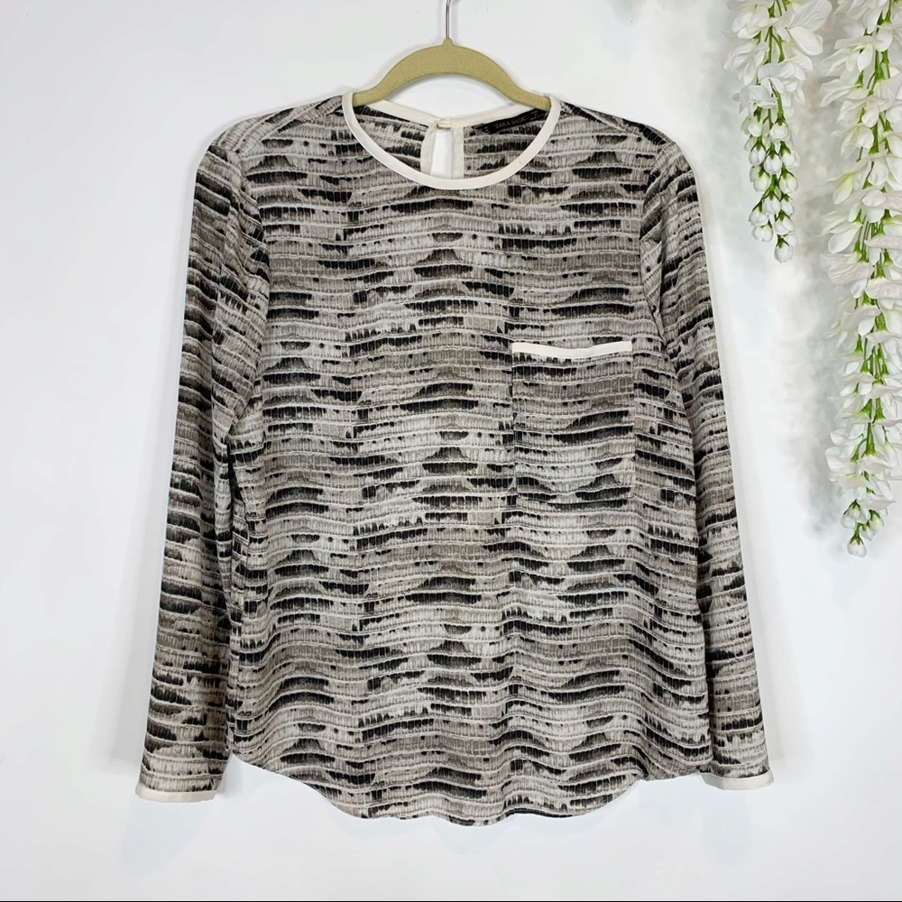 ZARA striped blouse long sleeve gray/cream 1440